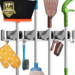 Organisation Aluminium Mop Holder Wall Mounted Broom Hook 2/3/4 Position MultiFunctional Broomstick Storage Racks Bathroom Organisation Hooks