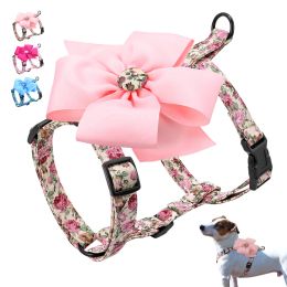 Harnesses Flower Dog Harness Cute Dog Cat Vest Harness Floral Printed Pet Harnesses Adjustable for Small Medium Dogs Puppy Bulldog