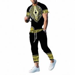 african Diki T-Shirts Sweatpants Sets Ethnic Style 3D Print Men's Oversized Short Sleeve T Shirt Trousers Set Suits Clothing 19Q5#