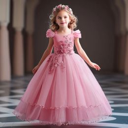 Teens Girls Dresses for Wedding Evening Kids Appliques Flower Princess Birthday Party Long Gown Girls Vestidos Banquet Dress 240314