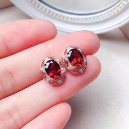 Stud Earrings Design Style 925 Silver Garnet For Daily Wear Total 2ct Natural 18K Gold Plating Gemstone Jewelry