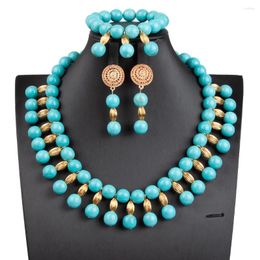 Necklace Earrings Set Blue Stone Beads African Jewellery Chunky Bib Statement Party For Women TN051