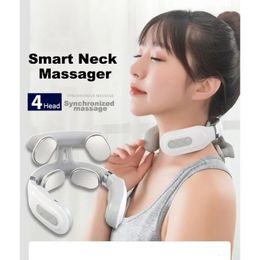 Compress Pulse Kneading Neck Massage Deep Tissue Pain Relieve Fatigue 4 Heads Massager 240309