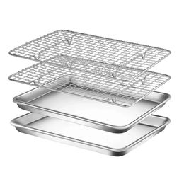 Nutrichef NonStick Baking Sheets Cookie Pan Aluminium Bakeware with Cooling Rack1 Pair SilverStainResistant EasytoClean 240318