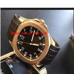 Top Quality Automatic Watch Men Black Dial Rose Gold Skeleton Rubber Band Transparent Back 5167 1A -001 Men's Watch253t