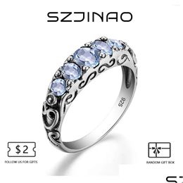 Cluster Rings 5 Stones 925 Sterling Sier Ring Vintage Gemstone For Woman Man Party Anniversary Gift Antiqued Filigree Fine Jewelry Dro Ot4Py