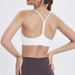 Yoga Outfit LU Women Cosy Widen Hem Padded Running Sports Bra Y-Shape Racer Back Spaghetti Straps Tops With Removable Cups