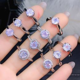 Cluster Rings Engagement Wedding Silver Adjustable Ring Natural Gemstone Lavender Quartz Women's For Gift