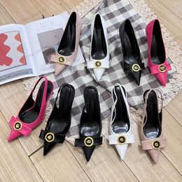 Designer shoes sandals stiletto heel for women shoes summer luxury designer shoes 7cm golden head buckle Calf leather foot strap heeled slingbacks pumps footwear 42