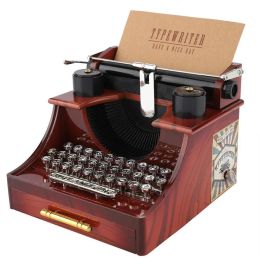 Boxes Creative Retro Music Box Vintage Typewriter Style Mechanical Phonograph Music Box Jewelry Box with Drawer Birthday Gift