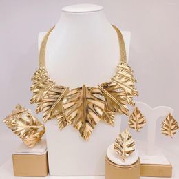 Necklace Earrings Set 2024 Fine In Leaf Shape Italian Smart Jewelry For Women Bracelet Ring Sale 4 PC Holiday Gift H00731