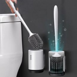 Brushes Silicone Toilet Brush Soft Bristle Wallmounted Bathroom Toilet Brush Holder Set Clean Tool Durable ThermoPlastic Rubber