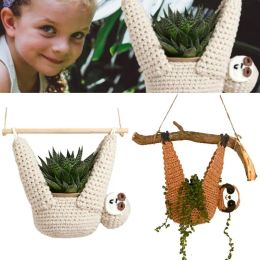 Baskets Animal Plant Holder Sloth Gifts Crochet Plant Hanger For Succulent Pot Home Decor Planter Animal Wall Planter Gardening Supplies