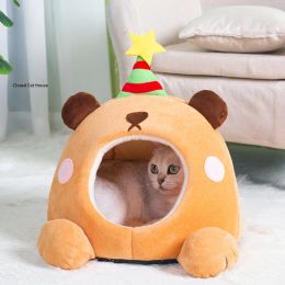 Mats Semienclosed Cat Bed Nonslip Cute Pet Dog Kennel Small Dogs Cat House Indoor Sleeping Cats Cave Bed Plush Warm Nest Tents Cave