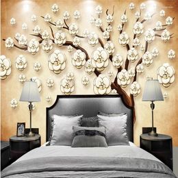 Wallpapers Wellyu Customized Large Mural Environmental Wallpaper 3D Stereo Relief Flower Lucky Tree TV Background