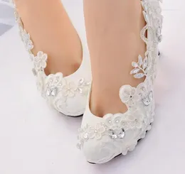 Dress Shoes White Wedding Bride Female High Heels Woman Colour Lace Rhinestone Pearl Princess Ball Party Large Size