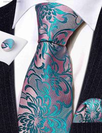 Neck Ties Neck Ties Luxury Teal And Pink Ties For Men Exquisite Design Floral Woven Silk Jacquard Neck-Tie Set Wedding Barry.Wang Dropshipping LS-63 Y240325