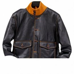 a1 Genuine 2023 Black Pilot Leather Jacket Men Military Style Plus 4XL Real Natural Cowhide Autumn Slim Fit Short Aviati Coat p2d7#