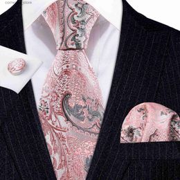 Neck Ties Neck Ties Pink Paisley Silk Floral Men Tie Wedding Gift Barry.Wang Designer NeckTie Handkerchief Cufflinks Set Business Groom LN-6007 Y240325