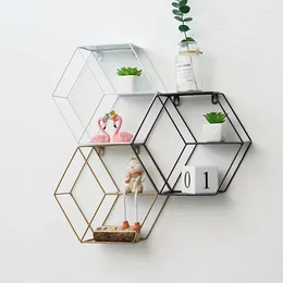 Decorative Plates Hexagon Stand Floating Wall Shelf Iron Handicraft Display Rack Sundries Storage Holder Metal Mounted Home Decoration