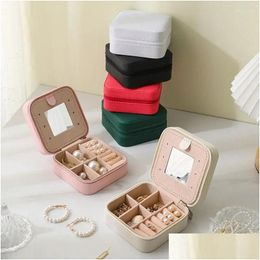 Storage Boxes Bins Portable Jewellery Box Travel Ring With Mirror Necklace Earrings Stud Gift Packaging Drop Delivery Home Garden Housek Otbab