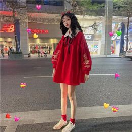 Women's Hoodies Make Firm Offers Chinese Year Red Dress Embroidered Wind And Velvet Thickening Hubble-bubble Sleeve Doll