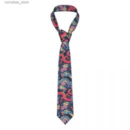 Neck Ties Neck Ties Chinese Traditional Dragon Necktie Men Women Skinny Polyester 8 cm Narrow Dragons With Flowers Neck Ties for Daily Wear Gravatas Y240325