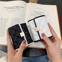 Designer Luxury Men's and women's diamond Cheque short wallet Pleated letter Bag Discount original box card holder double fold wallet Cheque flower