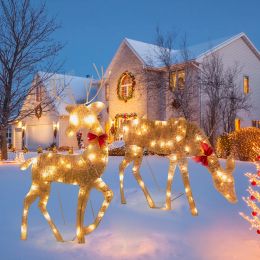 Decorations 3pcs Iron Art Elk Deer Christmas Garden Decoration With LED Light Glowing Glitter Reindeer Xmas Home Outdoor Glowing Iron Elk