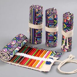 Handmade Pencil Roll Bag Large Space Ethnic Style Paint Brush Pen 12/24/36/48 /72 Holes Colour Canvas Curtain