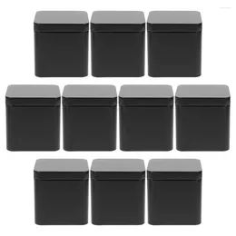 Storage Bottles 10 Pcs Tinplate Small Square Portable Metal Can Set 10pcs (black) Little Boxes Tea Jars Tiny Bakery For Cookies Iron