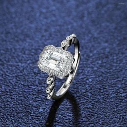Cluster Rings Luxury Platinum Pt950 1CT D Color Moissanite Rectangular Emerald Cut Diamond For Women Fine Jewelry Wedding