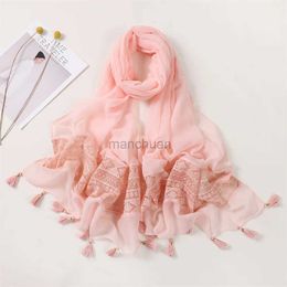 Sarongs Fashion Autumn Cotton Adhesive Scarf Lace Patch Work Shawl Wrap Neck Hair Band Beach Headband Womens Fountain Naps 240325