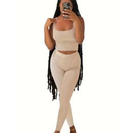 Womens Two Piece Pants Casual Workout Short Sets 2 Outfits For Women Ribbed Crop Tank Top High Waist Leggings Activewear Drop Delivery Otv1A