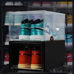 Bins 1PCS Clear Plastic Shoebox Sneakers Basketball Sports Shoes Storage Box Dustproof Hightops Organiser Combination Shoes Cabinets