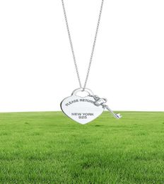Please Return to New York Heart Key Pendant Necklace Original 925 Silver Love Necklaces Charm Women DIY Charm Jewellery Gift Clavicl7487361