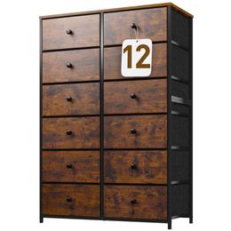 Enhomee Dresser, 12 Drawers Tall Bedroom Bedroom, Large Fabric Dresser with Wood Top, Metal Frame for Closets, Living Room, Entryway, Rustic Brown