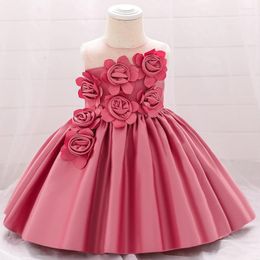 Girl Dresses Toddler Red Flower Christmas Baby Girls Party Dress Elegant 1 Yrs Birthday Baptism Princess Wedding Gown Vestidos