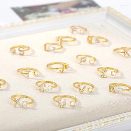 Cluster Rings 925 Sterling Silver Letter Gold Stackable Alphabet With Initial Adjustable Crystal Inlaid Bridesmaid Gift