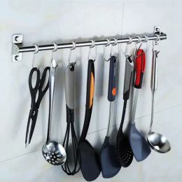 Rails Wall Mounted Utensil Rack Stainless Steel Hanging Kitchen Rail with 6/8/10 Removable Hooks