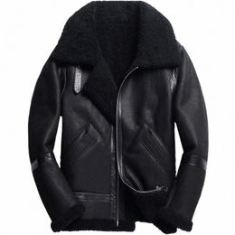 brand Runway Men Genuine Leather Warm Lamb Wool Real Fur Lining Winter Biker Coat 6XL Shearling Aviator Jacket Streetwear k3PO#