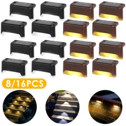 Decorations Outdoor Stair Solar Light IPX65 Waterproof Garden Step LED Solar Lamp for Yard Railing Fence Pathway Patio Lawn Decoration 16Pcs