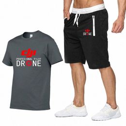 summer Men's Suit DJI Dre Pilot Printed Clothes Fi Sportswear Suit Casual Mans Short Sleeve Cott Tshirt Shorts 2Pcs Set 47WL#