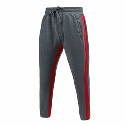 fi New Men's Sweatpants Elastic Waist Breathable Sportswear Side Stripe Male Gyms Pants Trousers Man Clothing k98N#
