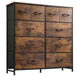 WLIVE Fabric Dresser Bedroom, Storage Drawer Unit,dresser with 10 Deep Drawers for Office, College Dorm, Black and Rustic Brown