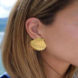 Dangle Earrings 18K Gold Colour Shell Earring Creative Waterproof Metal Stud Stainless Steel Geometric Ear Piercing Jewellery Women