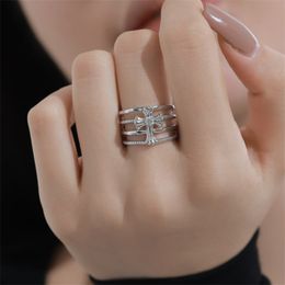 gold cross designer ring for woman luxury 925 sterling silver 5A zirconia Jewellery daily outfit friend love diamond rings women gift box size opening adjustable