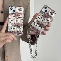 Cell Phone Cases Luxury Electroplated Silver Vintage Amber Chain Soft Phone Case For iPhone 15 Pro Max 14 13 12 11 Leopard Shockproof Back Cover H240326