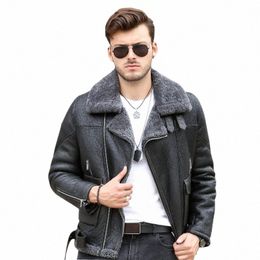 italy Motorcycle Mens Biker Genuine Leather Real Fur Lining Warm Shearling Overcoat Aviator Jacket Slim Fit Military Coat L2Lb#