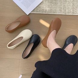 Casual Shoes Bailamos Fashion Women Flats Elegant Shallow Mouth Low-heel Sandals Korean Slippers Round Toe Slip-on Simple Mujer